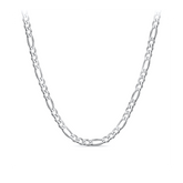 Solid Figaro Link Chain in Sterling Silver Rhodium Plate