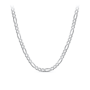 Solid Figaro Link Chain in Sterling Silver Rhodium Plate