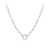 Front-on view of the Wallace Bishop Paperclip Charm Holder Chain in Sterling Silver, reference 44PCCH01, shown with a parrot clasp. The solid sterling silver paperclip link chain measures 500mm in length and 2.8mm in width, designed to hold charms and pendants.