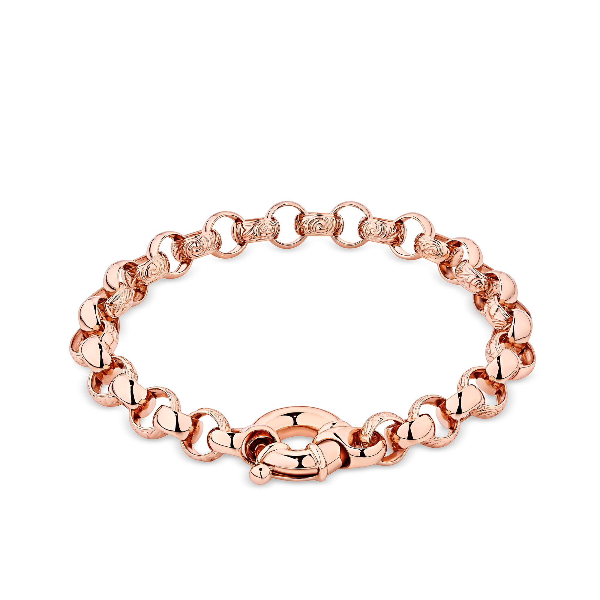 Embossed Round Solid Link Bracelet in 9ct Rose Gold