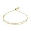 Front-on view of the Wallace Bishop Two-Layer Bracelet in 9ct Yellow Gold, reference 45KA2582, measuring 210mm in length with an adjustable slider. The solid gold bracelet pairs a flat herringbone chain with a paperclip link chain in a polished finish.