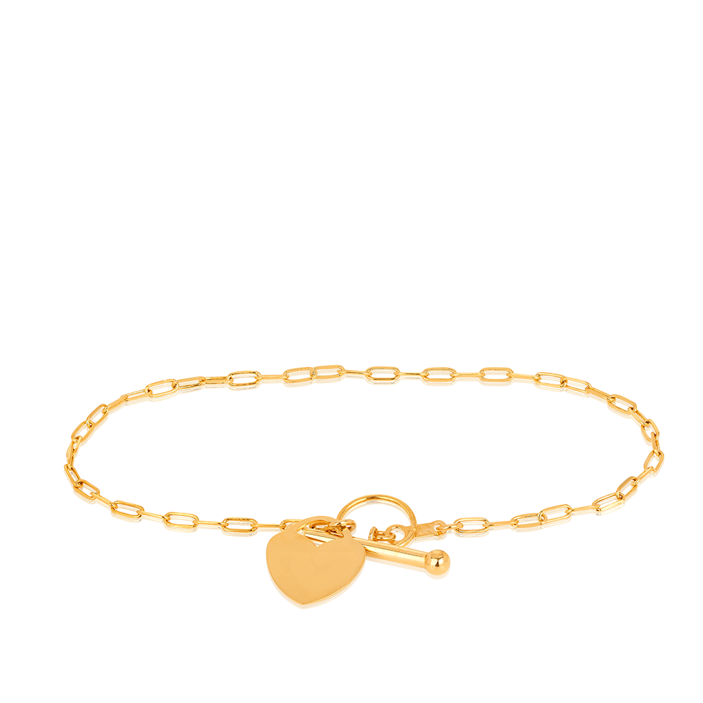 19cm Solid Heart Paperclip Bracelet in 9ct Yellow Gold