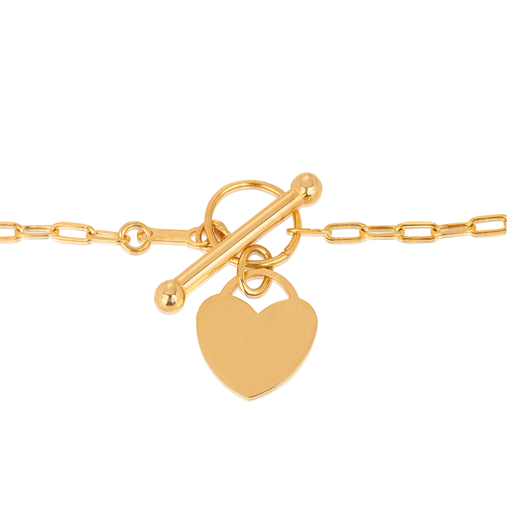 19cm Solid Heart Paperclip Bracelet in 9ct Yellow Gold