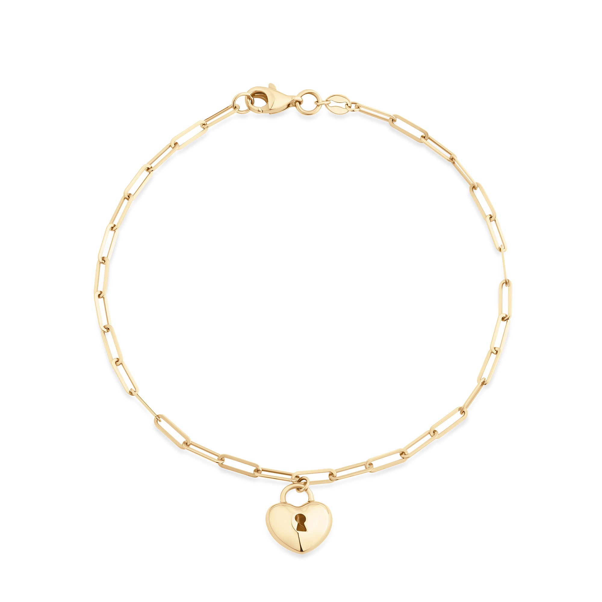 Puff Heart Paperclip Bracelet in 9ct Yellow Gold
