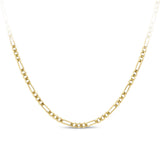 Front-on view of the Wallace Bishop Figaro Link Chain in 9ct Yellow Gold, reference 46FIG06055, measuring 550mm in length and 2.30mm in width with a parrot clasp. The solid yellow gold chain shows the classic Figaro pattern of short links followed by a longer link.