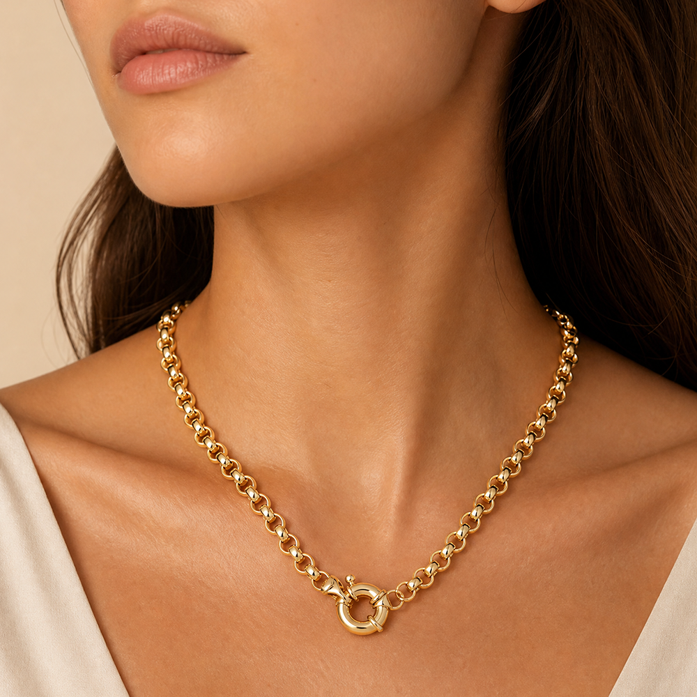 Solid Belcher Link Necklace in 9ct Yellow Gold