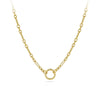 Front-on view of the Wallace Bishop Trombone Link Charm Holder Chain in 9ct Yellow Gold, reference 46TBCH01Y, shown with a parrot clasp. The solid 9ct yellow gold chain measures 500mm in length and 2.8mm in width, designed to hold charms and pendants.