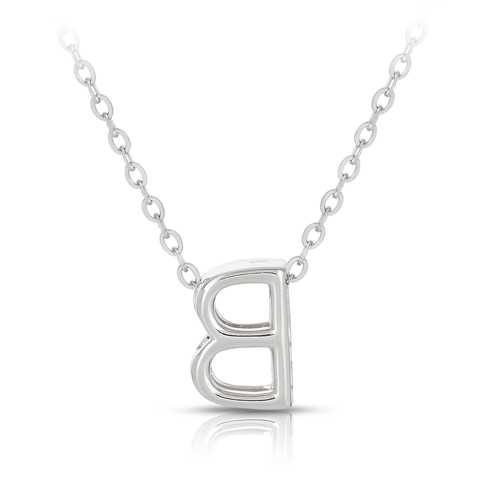 B' Initial Slider Necklace in Sterling Silver,