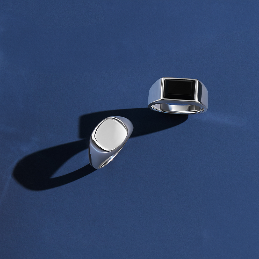 Solid Cushion Shape Signet Ring in Sterling Silver