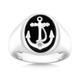 Anchor Onyx Signet Ring in Sterling Silver