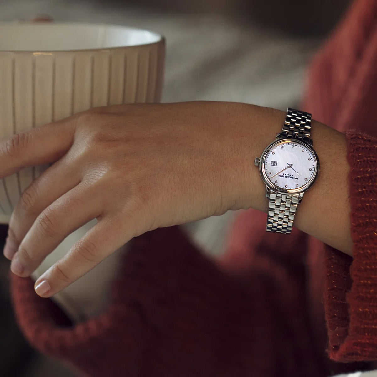 Raymond Weil Toccata Ladies White Mother-of-Pearl Diamond Quartz Watch 29mm 5985-ST-97081