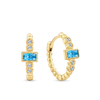 Blue Cubic Zirconia Huggie Hoop Earrings in 9ct Yellow Gold