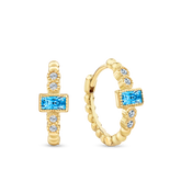 Blue Cubic Zirconia Huggie Hoop Earrings in 9ct Yellow Gold