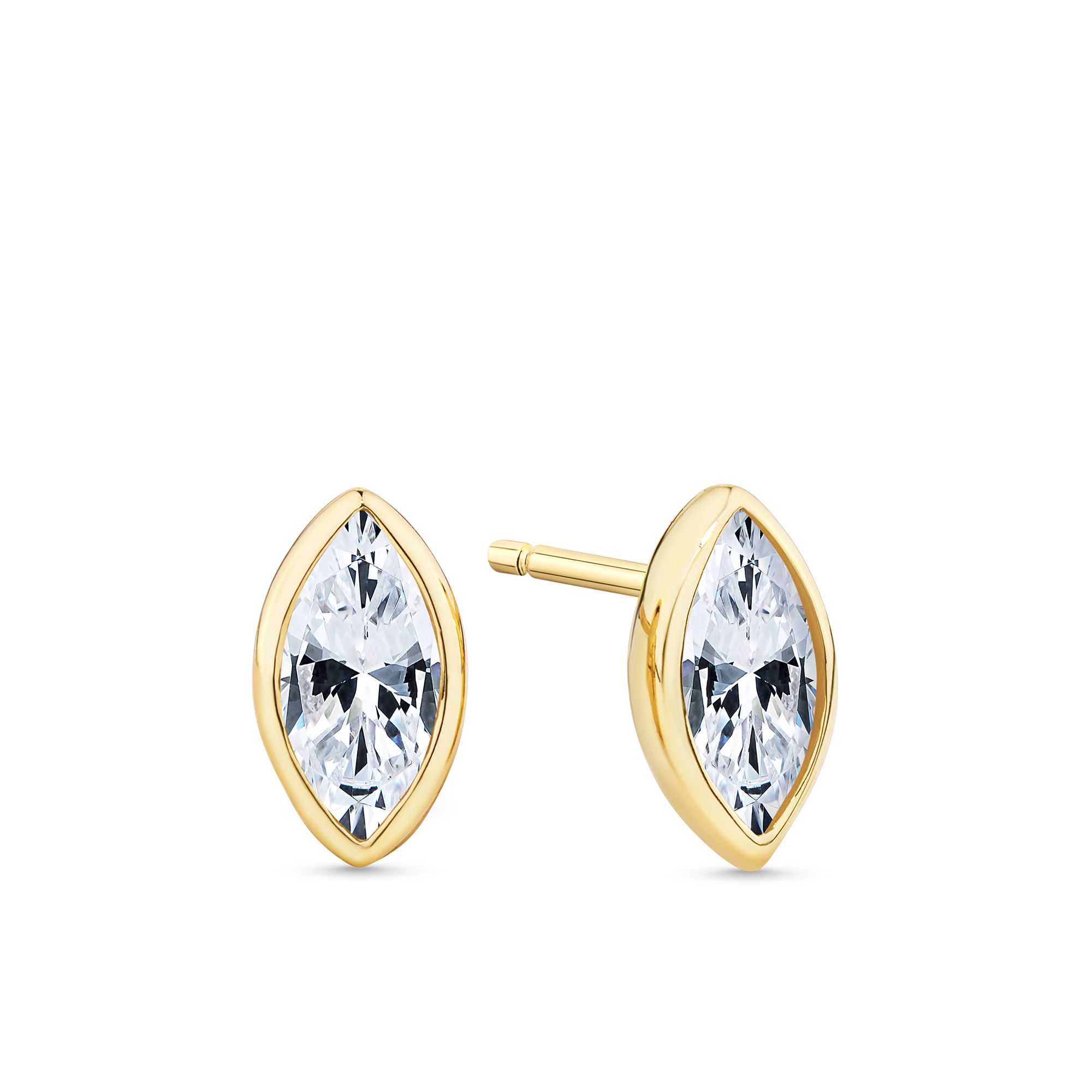 Marquise Shape Cubic Zirconia Stud Earrings in 9ct Yellow Gold