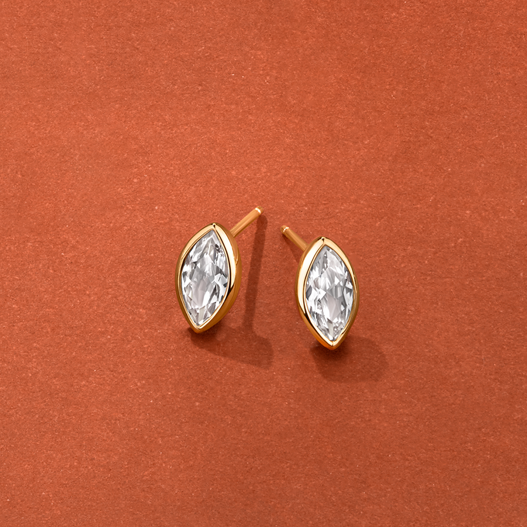 Marquise Shape Cubic Zirconia Stud Earrings in 9ct Yellow Gold
