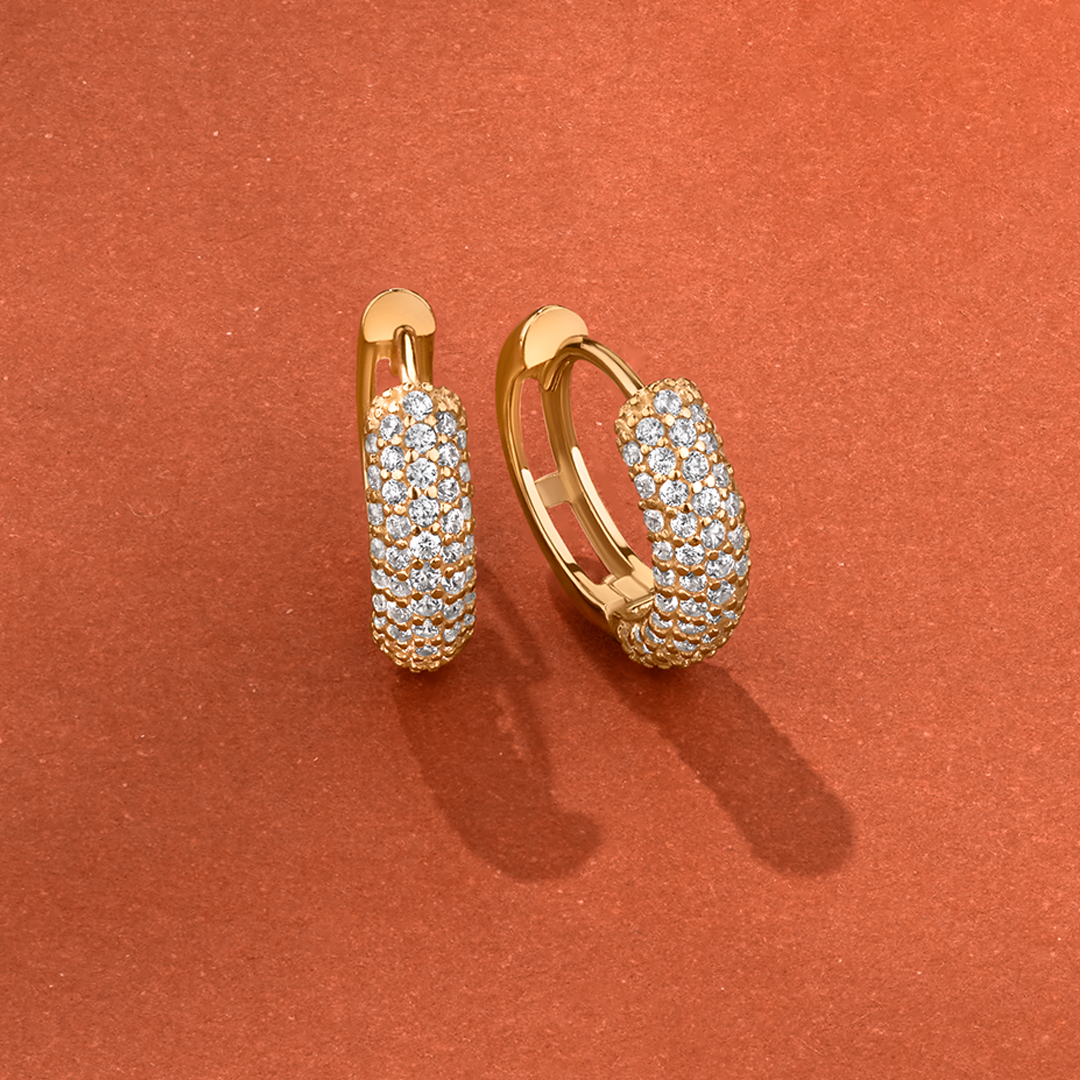 Cubic Zirconia Pave Huggie Earrings in 9ct Yellow Gold