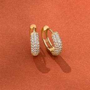 Cubic Zirconia Pave Huggie Earrings in 9ct Yellow Gold