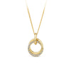 Front-on view of the Wallace Bishop Cubic Zirconia Circles Pendant in 9ct Yellow Gold, reference 68PCZ500, measuring 16.8mm by 11.25mm. The pendant features two interlocking circles, one in plain polished gold and one set with round cubic zirconias.