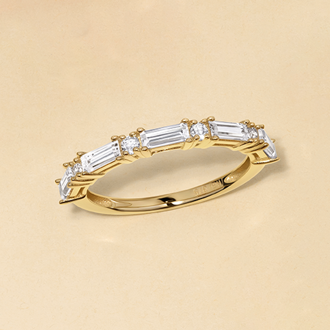 Cubic Zirconia Baguette Ring in 9ct Yellow Gold