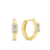 Baguette Cut Cubic Zirconia Huggie Earrings in 9ct Yellow Gold