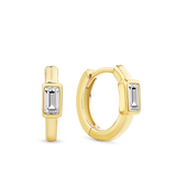 Baguette Cut Cubic Zirconia Huggie Earrings in 9ct Yellow Gold