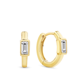 Baguette Cut Cubic Zirconia Huggie Earrings in 9ct Yellow Gold