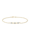 Front-on view of the Wallace Bishop Marquise Cubic Zirconia Bezel Bracelet in 9ct Yellow Gold, reference 68MQB01, on a fine gold chain with a bolt clasp. The bracelet features three bezel-set marquise cut white cubic zirconias for an elongated, minimal look.