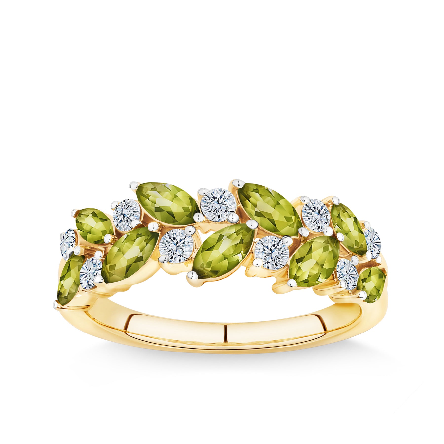 Marquise Cut Green Tourmaline & 0.30ct TW Diamond Ring in 9ct Yellow Gold