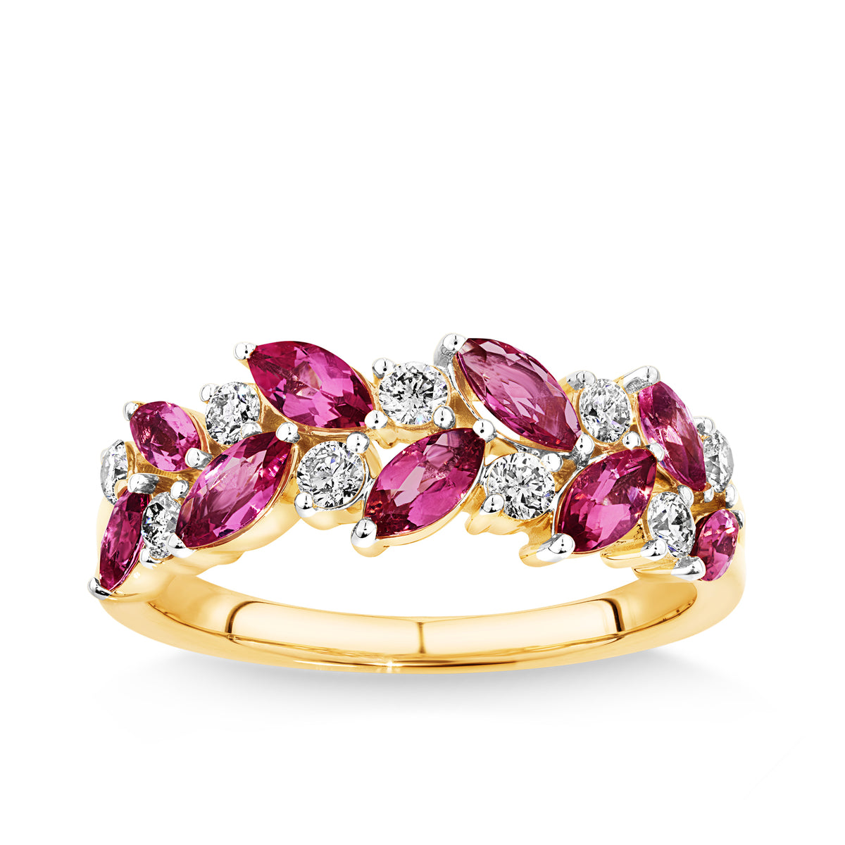 Marquise Cut Pink Tourmaline & 0.30ct TW Diamond Ring in 9ct Yellow Gold