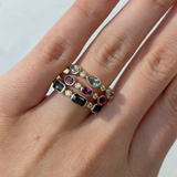 Aquamarine & Diamond Bezel Set Alternating Ring in 9ct Yellow Gold