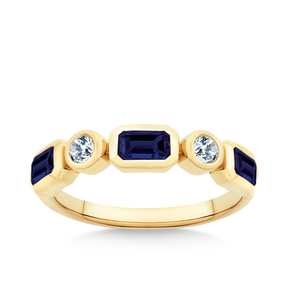 Sapphire & 0.16ct TW Diamond Dress Ring  in 9ct Yellow Gold
