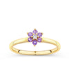 Amethyst & Diamond Flower Ring in 9ct Yellow Gold