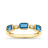 London Blue Topaz & Diamond Bezel Set Alternating Ring in 9ct Yellow Gold