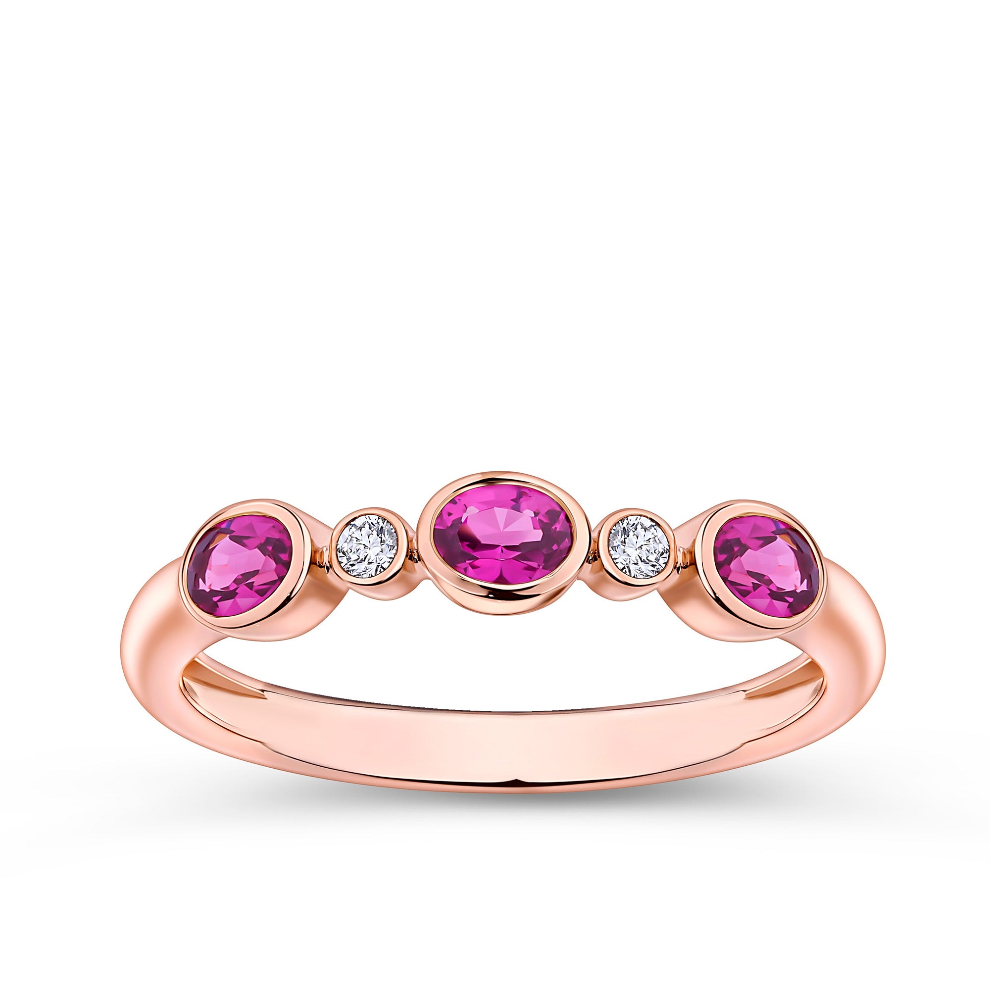 Rhodolite Garnet & Diamond Bezel Set Alternating Ring in 9ct Rose Gold