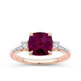 Rhodolite Garnet & Diamond Checkerboard Ring in 9ct Rose Gold