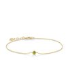 Front-on view of the Wallace Bishop Peridot Bezel Bracelet in 9ct Yellow Gold, reference 93BLPER3Y, on a fine cable chain with a parrot clasp. The bracelet features a single bezel-set 3mm round brilliant cut peridot and adjusts from 170mm to 190mm.