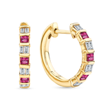 Ruby & 0.20ct TW Diamond Huggie Earrings in 9ct Yellow Gold