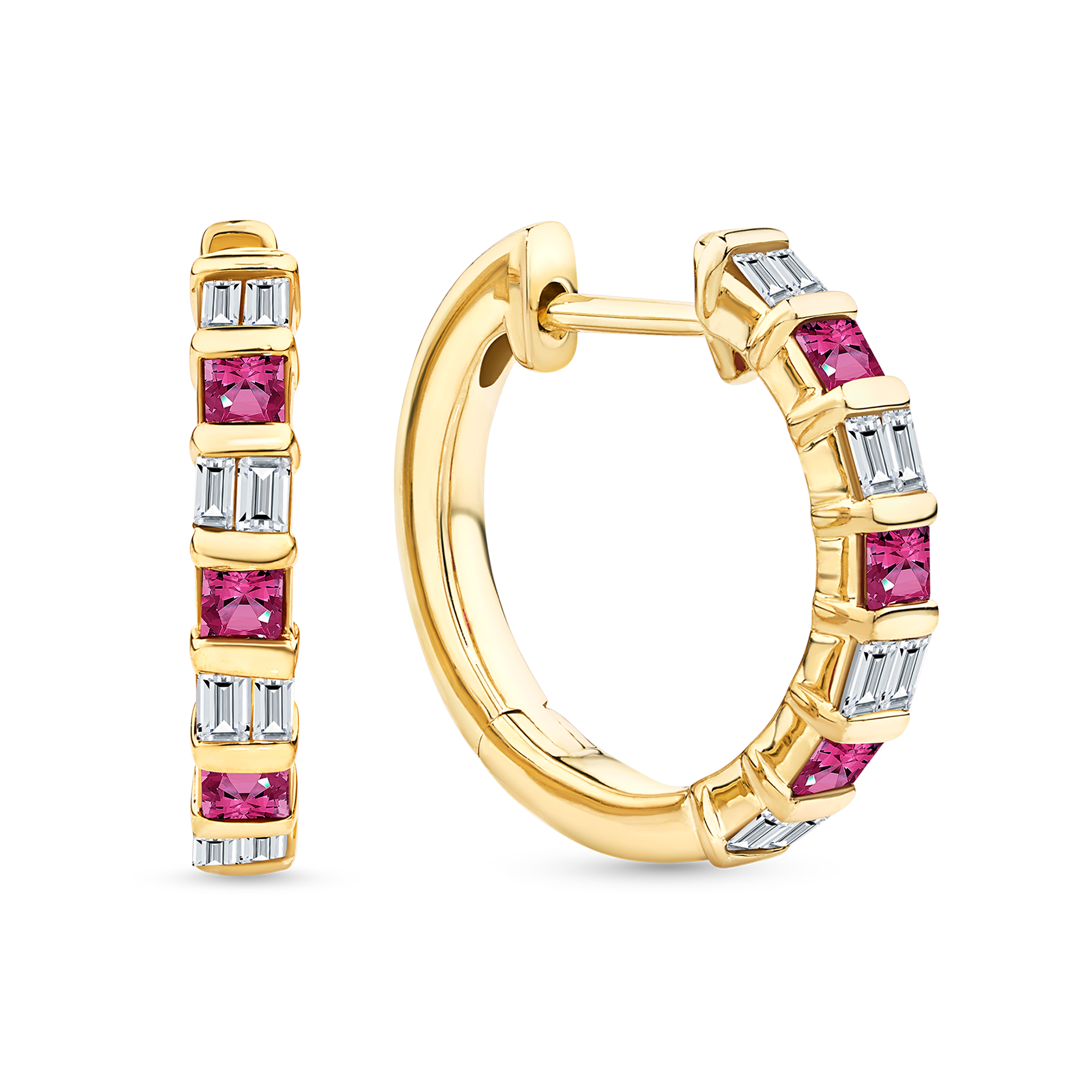 Ruby & 0.20ct TW Diamond Huggie Earrings in 9ct Yellow Gold
