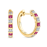 Ruby & 0.20ct TW Diamond Huggie Earrings in 9ct Yellow Gold