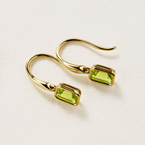 Emerald Cut Peridot Twist Bezel Set Drop Earrings in 9ct Yellow Gold
