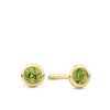 Front-on view of the Wallace Bishop Peridot Bezel Stud Earrings in 9ct Yellow Gold, reference 93ERPER3Y, secured with butterfly backs. Each earring features a natural 3mm round peridot in a bezel setting.