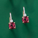 Rhodolite Garnet & Diamond Checkerboard Drop Earrings in 9ct Rose Gold