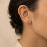 Petite Tanzanite & Diamond Earrings in 9ct Yellow Gold