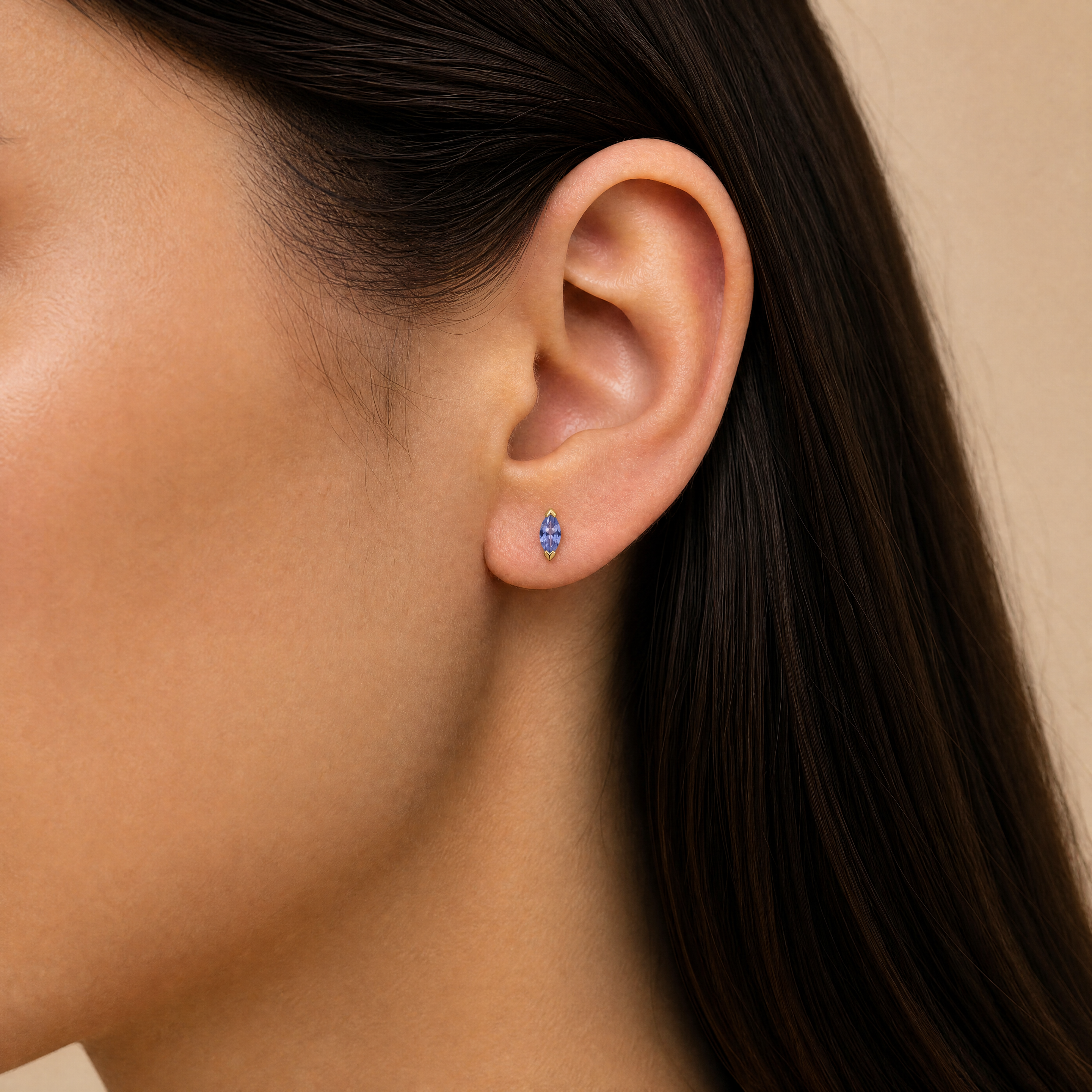 Petite Tanzanite Marquise Earrings in 9ct Yellow Gold