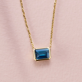 London Blue Topaz Emerald Cut Necklace in 9ct Yellow Gold