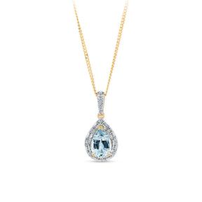 Topaz &  0.14ct TW Diamond Halo Pendant in 9ct Yellow Gold