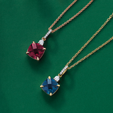 London Blue Topaz & Diamond Checkerboard Pendant in 9ct Yellow Gold