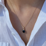 London Blue Topaz & Diamond Checkerboard Pendant in 9ct Yellow Gold