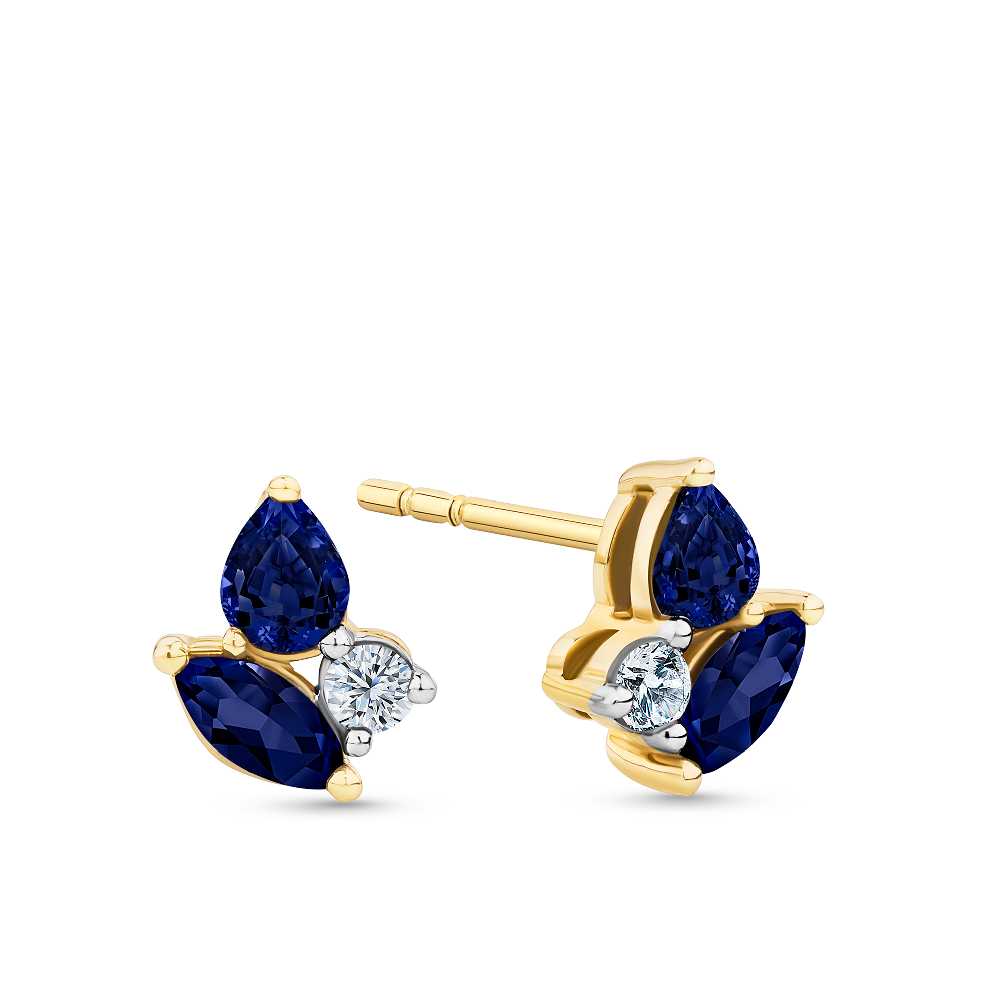 Sapphire & 0.8ct TW Diamond Cluster Earrings in 9ct Yellow Gold