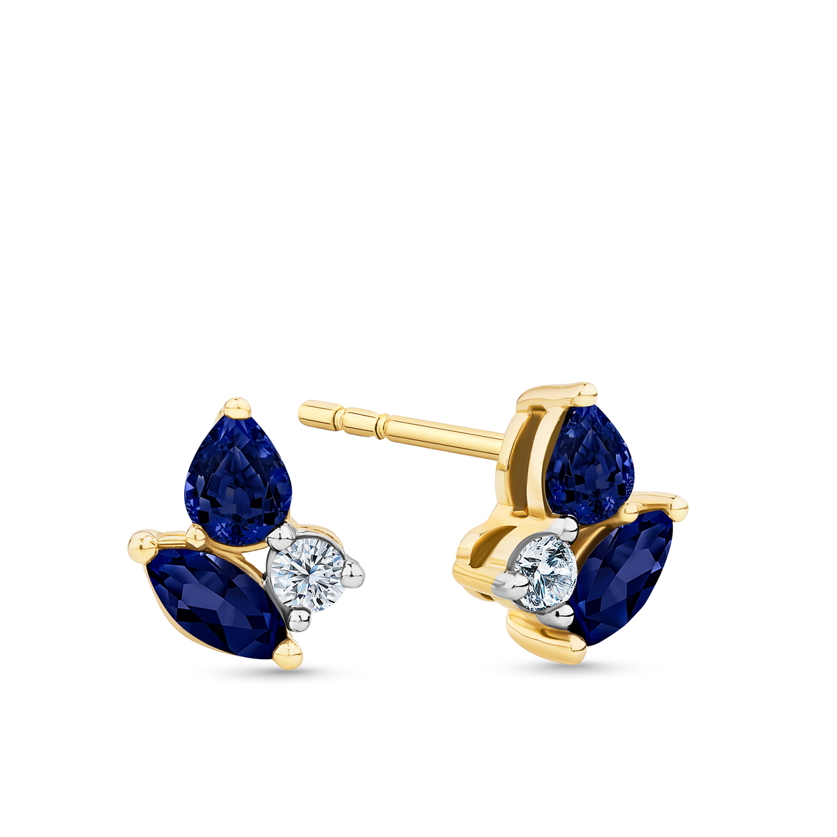 Sapphire & 0.8ct TW Diamond Cluster Earrings in 9ct Yellow Gold